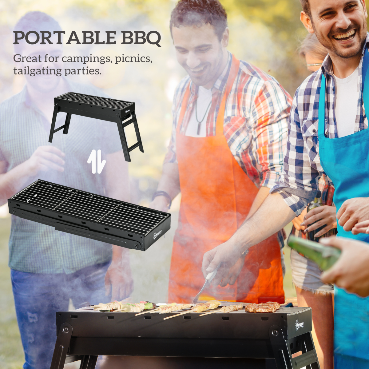 Outsunny Portable Charcoal Grill with Pull-Out Charcoal Basin
