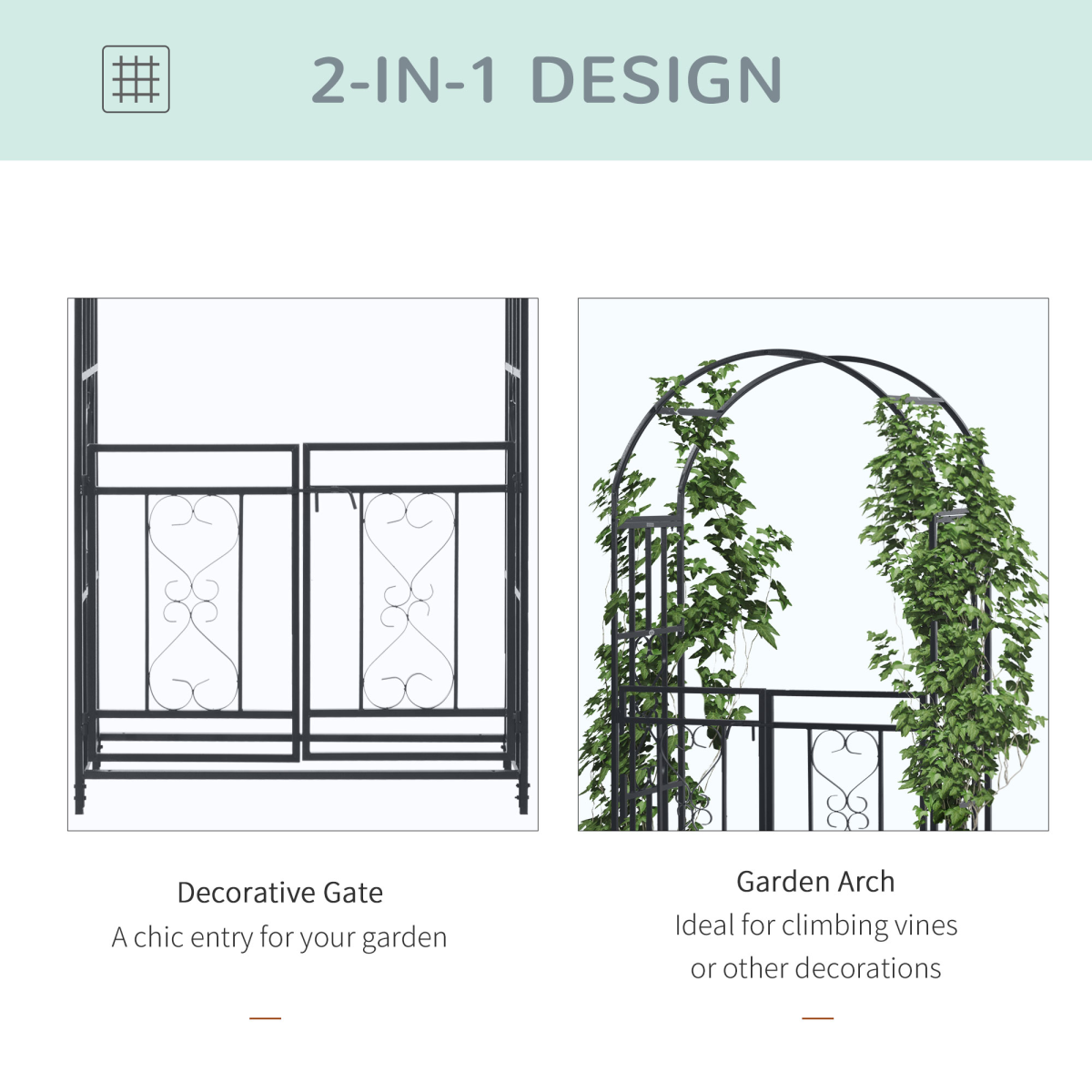 Outsunny Metal Garden Arch with Double Gate, Garden Arbor Climbing Plants