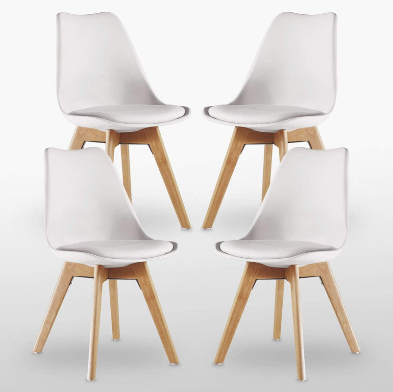 5PCs Dining Set - a White Halo Dining Table & Set of 4 Lorenzo Tulip Dining Chairs with Padded Seat