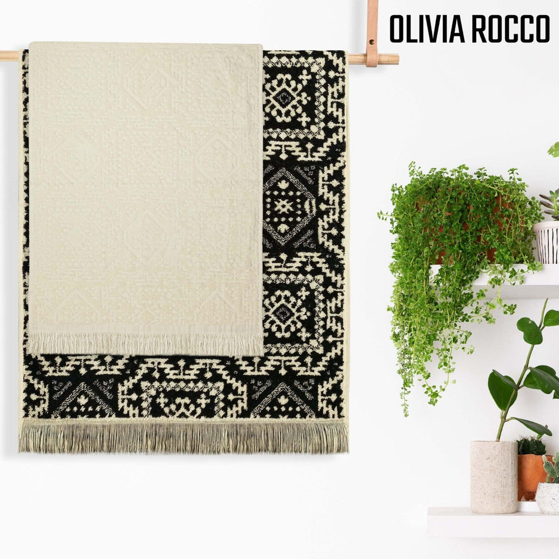 4 Piece Moroccan Towel Set 100% Cotton 500GSM High Absorbency Quick Drying Durable Soft Hand and Bath Towels for Elegant Bathroom Decor by OLIVIA ROCCO