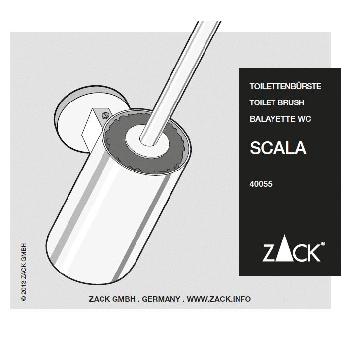 Zack Scala Polished Stainless Steel Wall Toilet Brush - Premium Bathroom Hygiene