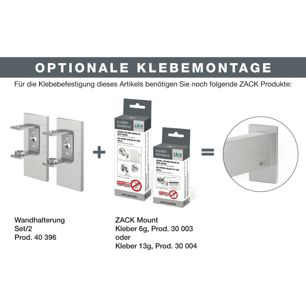 Zack Linea Premium Brushed Steel Wall Brackets - Professional Adhesive Mount Set (2-Pack)