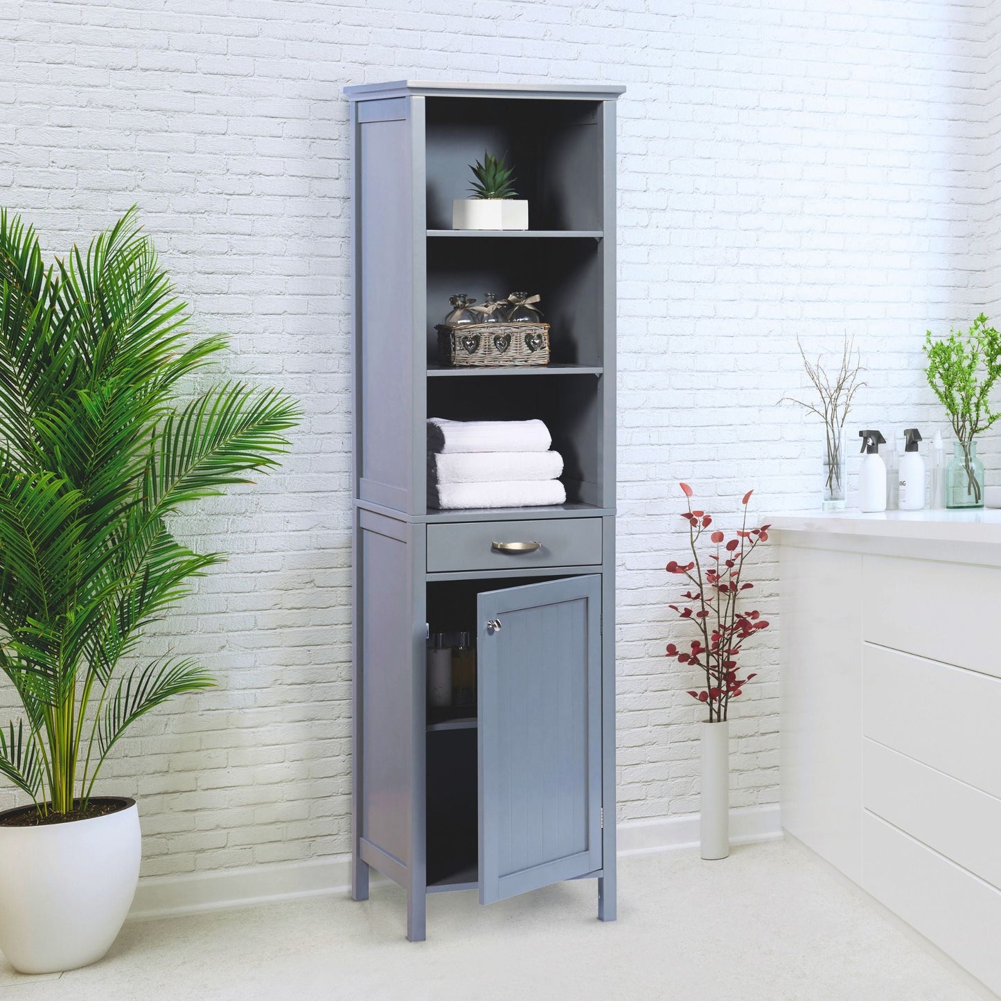 Tall Storage Cabinet in White or Grey – Slimline 170cm Height Organizer