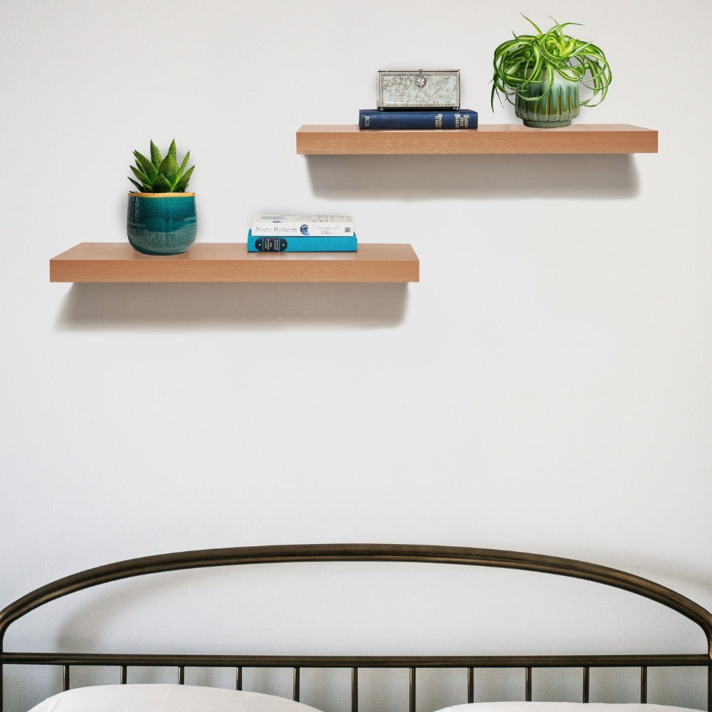 Pack of 2 Easy Fit Floating Shelves – 40cm or 60cm in White or Light Oak Finish