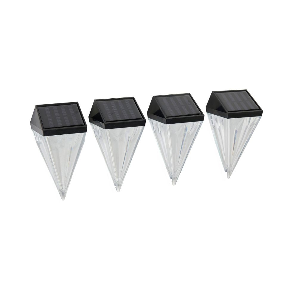 Pack of 4 Solar Diamond Wall Lights – White LED Garden Fence & Step Lights