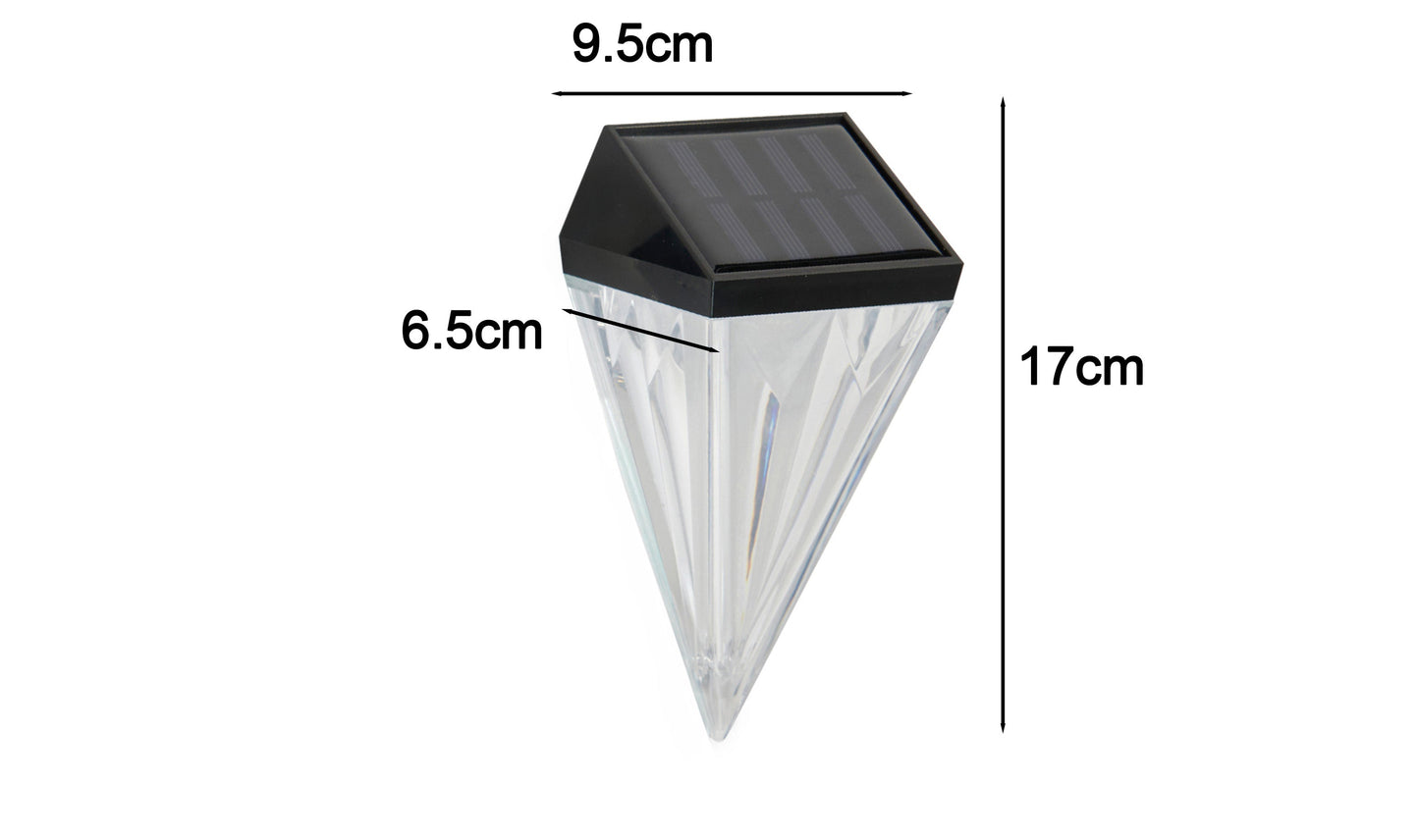 Pack of 4 Solar Diamond Wall Lights – White LED Garden Fence & Step Lights