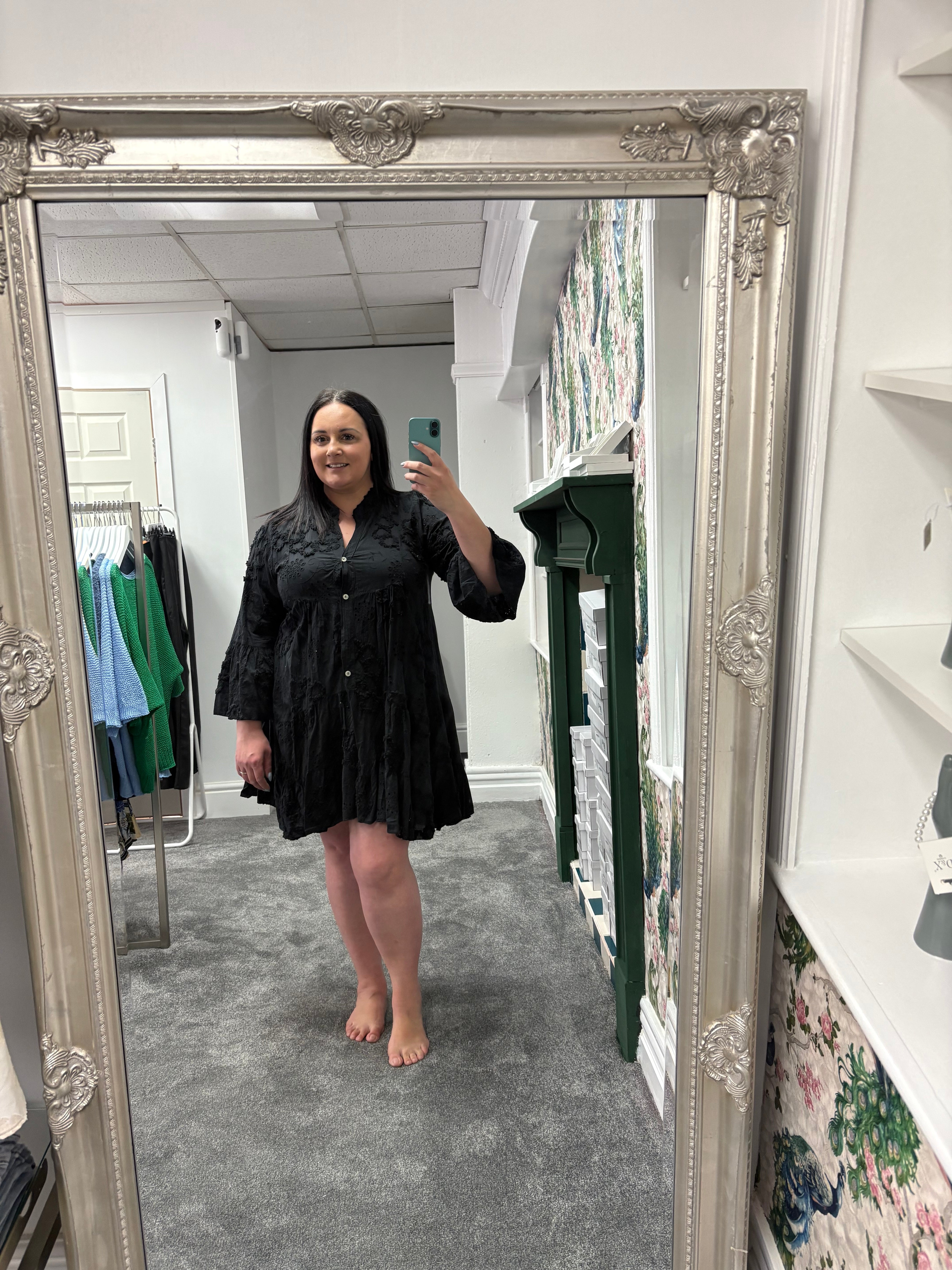 Black Cotton Flower Dress – One Size (Fits 8–18)