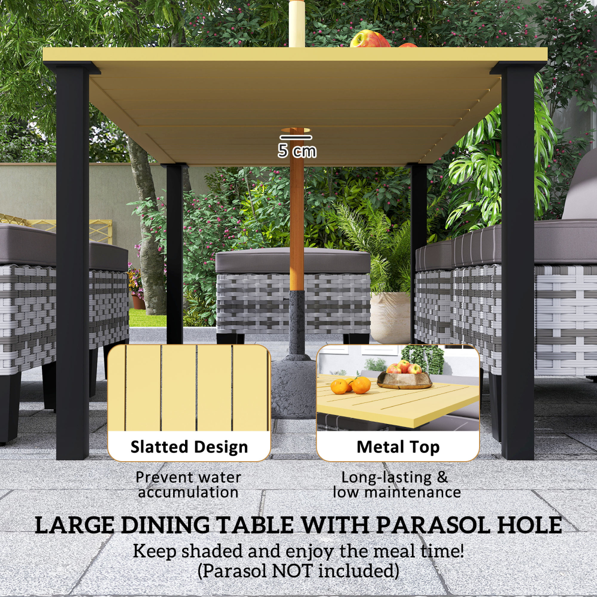 Outsunny 7 PCS Rattan Garden Dining Set with Cushions, Umbrella Hole, Grey