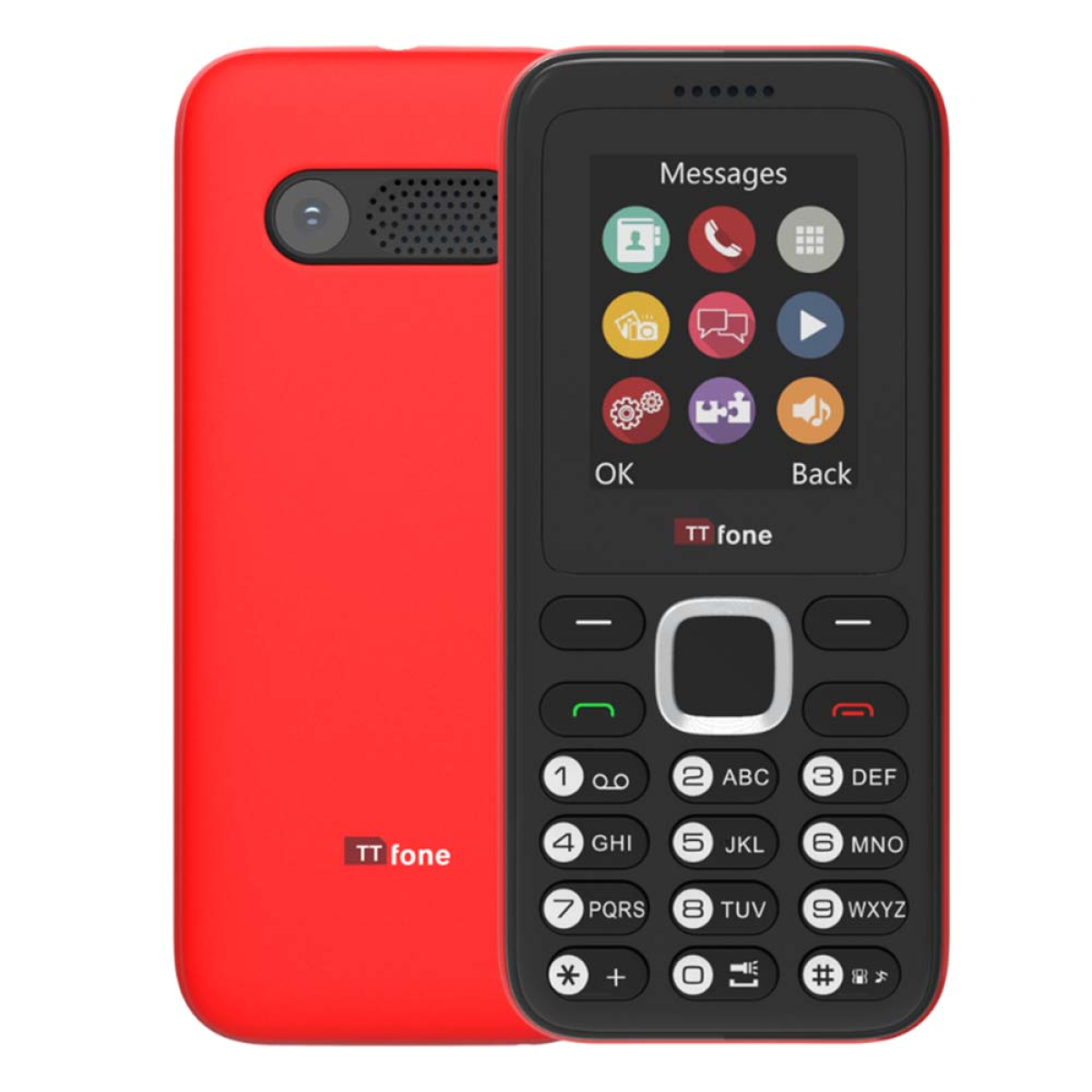 TTfone TT150 Unlocked Basic Mobile Phone UK Sim Free, Long Battery Life, Dual Sim with camera and games, easy to use, durable and light weight pay as you go - Red with Mains Charger and EE Sim Card