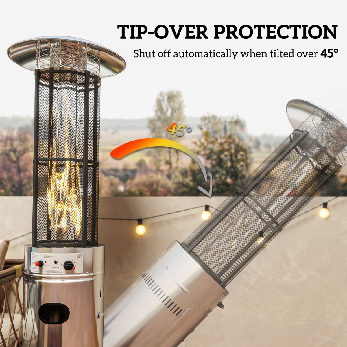 Outsunny 11 KW Gas Patio Heater, Propane Heater with Tip-Over Switch, Silver