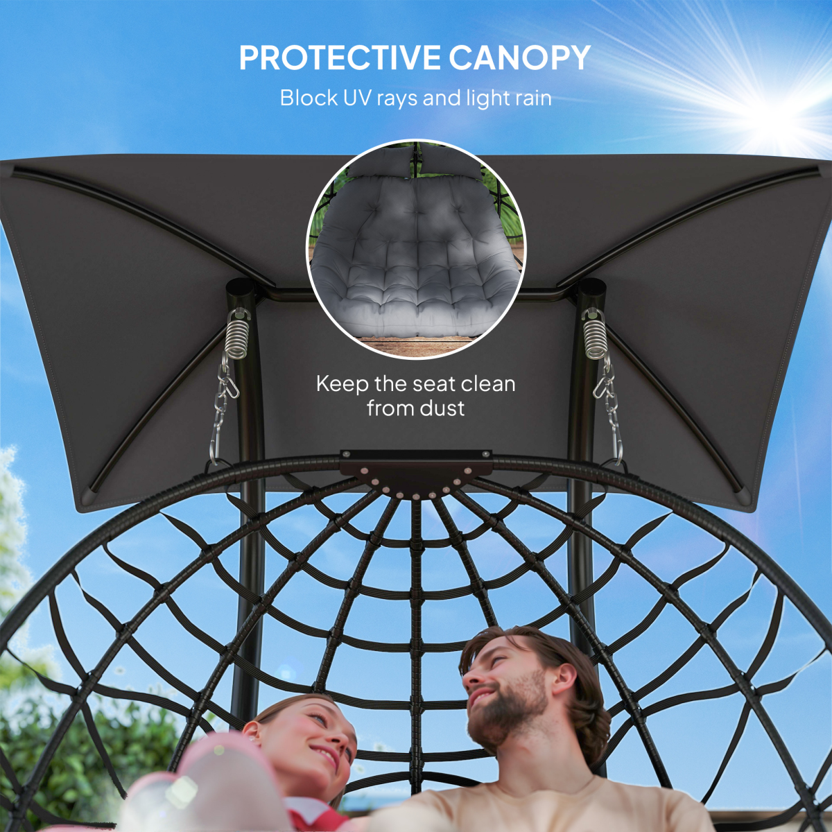 Outsunny Rattan Double Hanging Egg Chair with Canopy, Cushion, Black