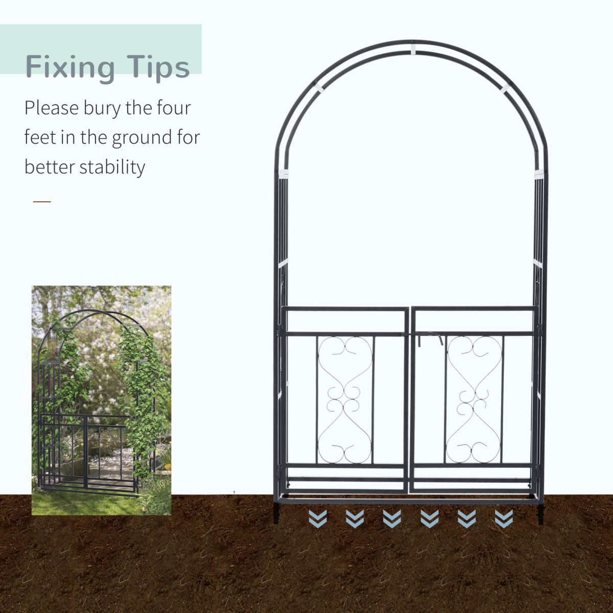 Outsunny Metal Garden Arch with Double Gate, Garden Arbor Climbing Plants