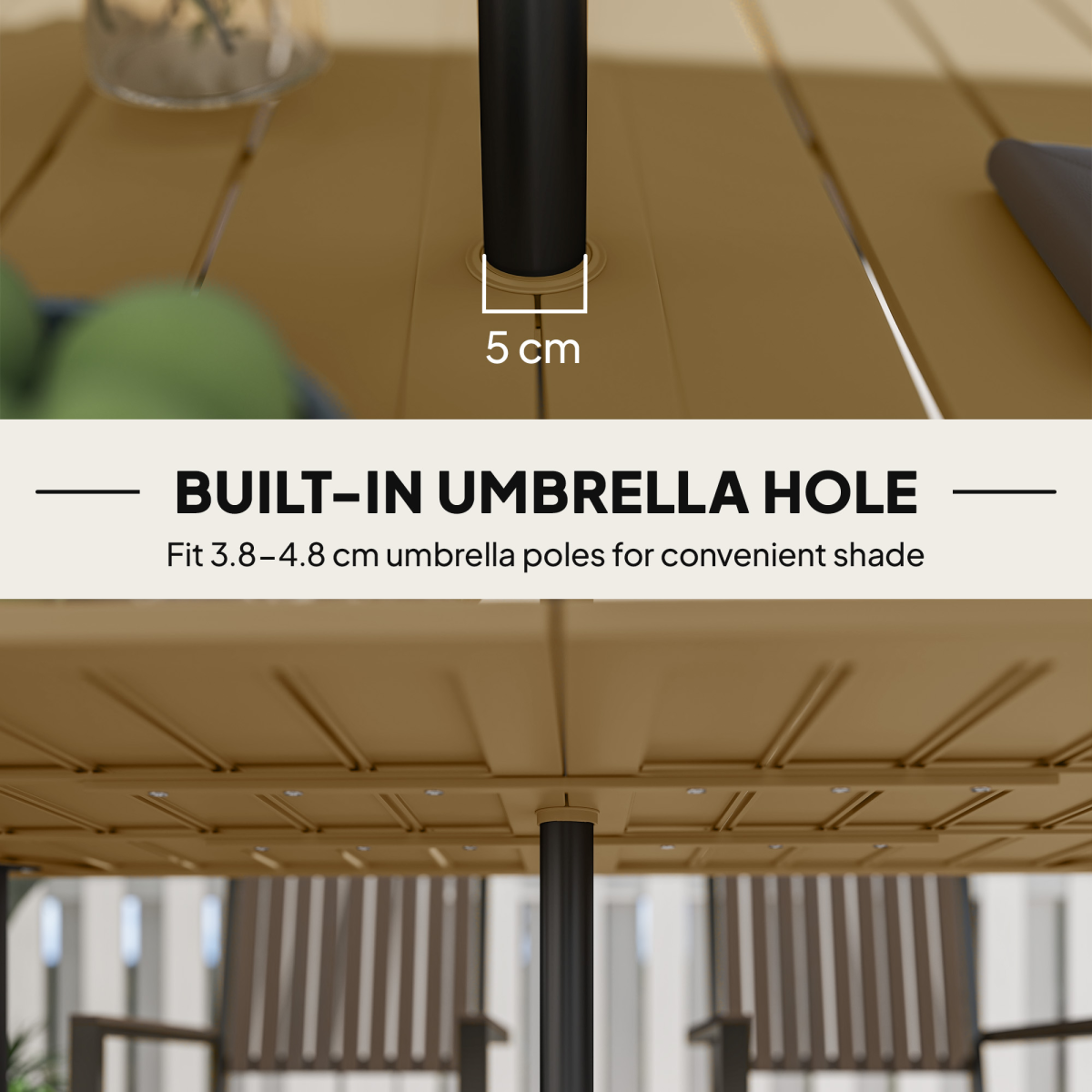 Outsunny Garden Dining Table for 6 Person with Parasol Hole, Brown