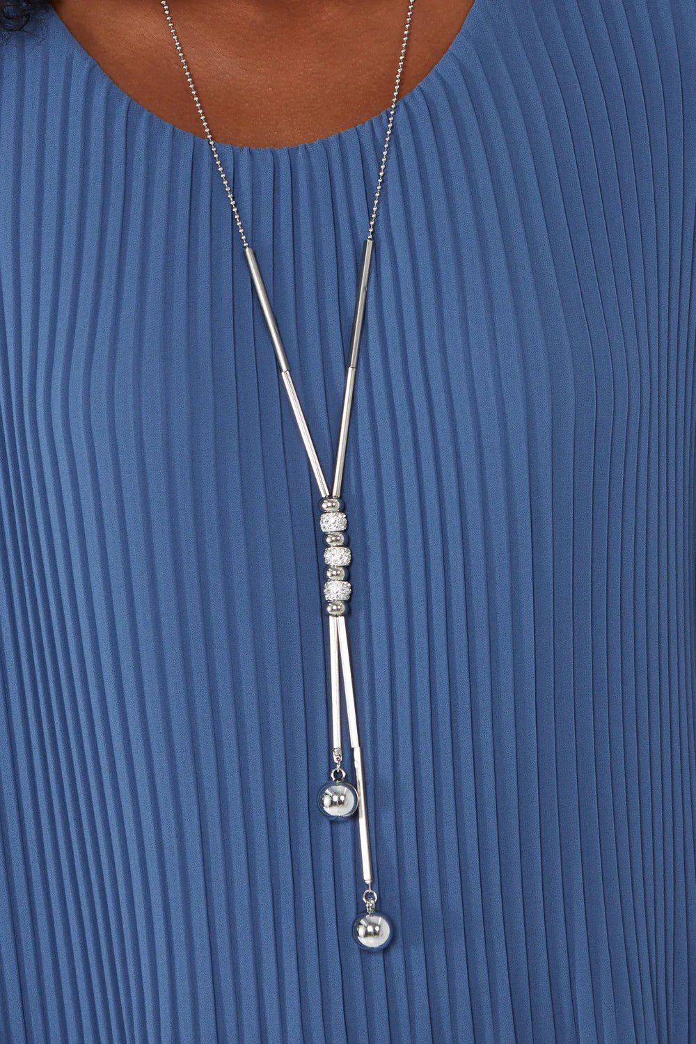 Pleated Longsleeve Top with Necklace – One Size Fits 8–16 (Available in Multiple Colours)