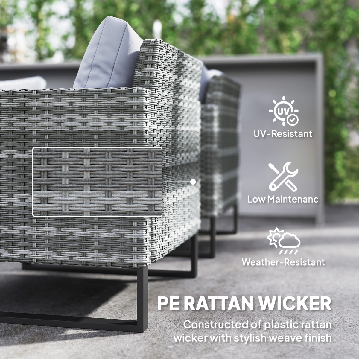Outsunny Sectional Outdoor Furniture with Glass Top Table, Light Grey