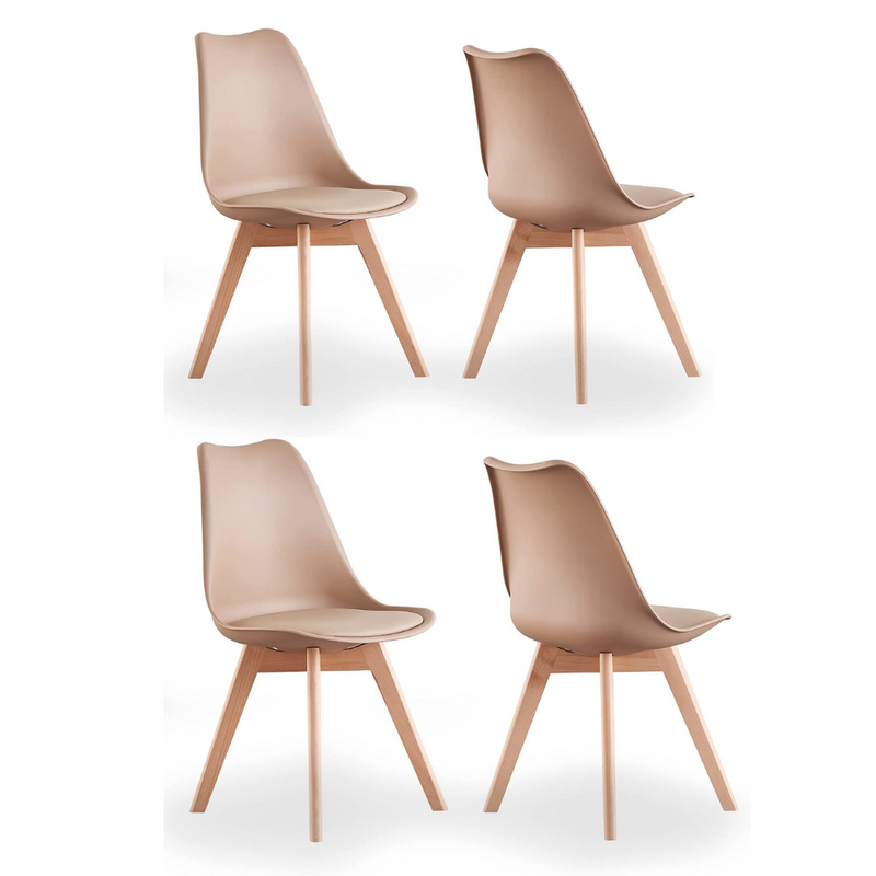 5PCs Dining Set - a White Halo Dining Table & Set of 4 Lorenzo Tulip Dining Chairs with Padded Seat