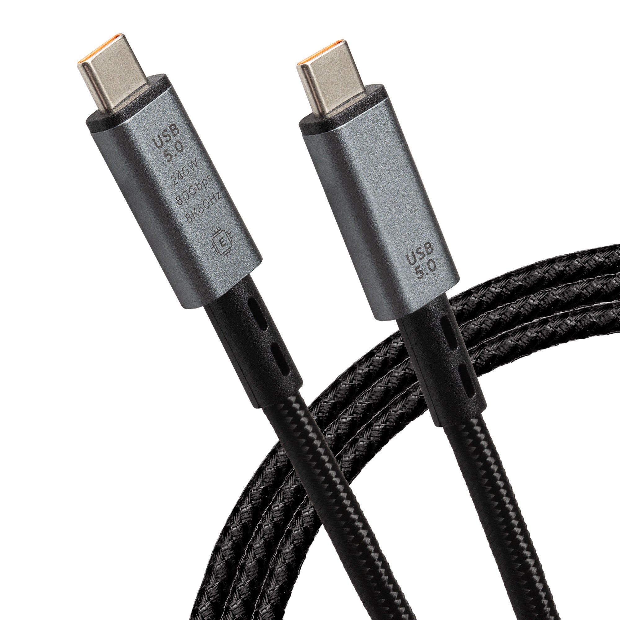 Maplin USB-C to USB-C V5.0 8K 240W PD Braided Cable - Black, 1m