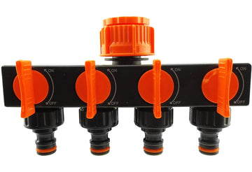 4-Way Splitter with Valves Black/Orange