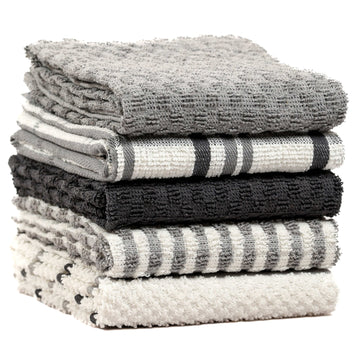 5 Pack Super Absorbent Check Quick Drying Cotton Terry Kitchen Tea Towels Durable Versatile Dish Towels for Home and Professional Use 45cm x 65cm by OLIVIA ROCCO