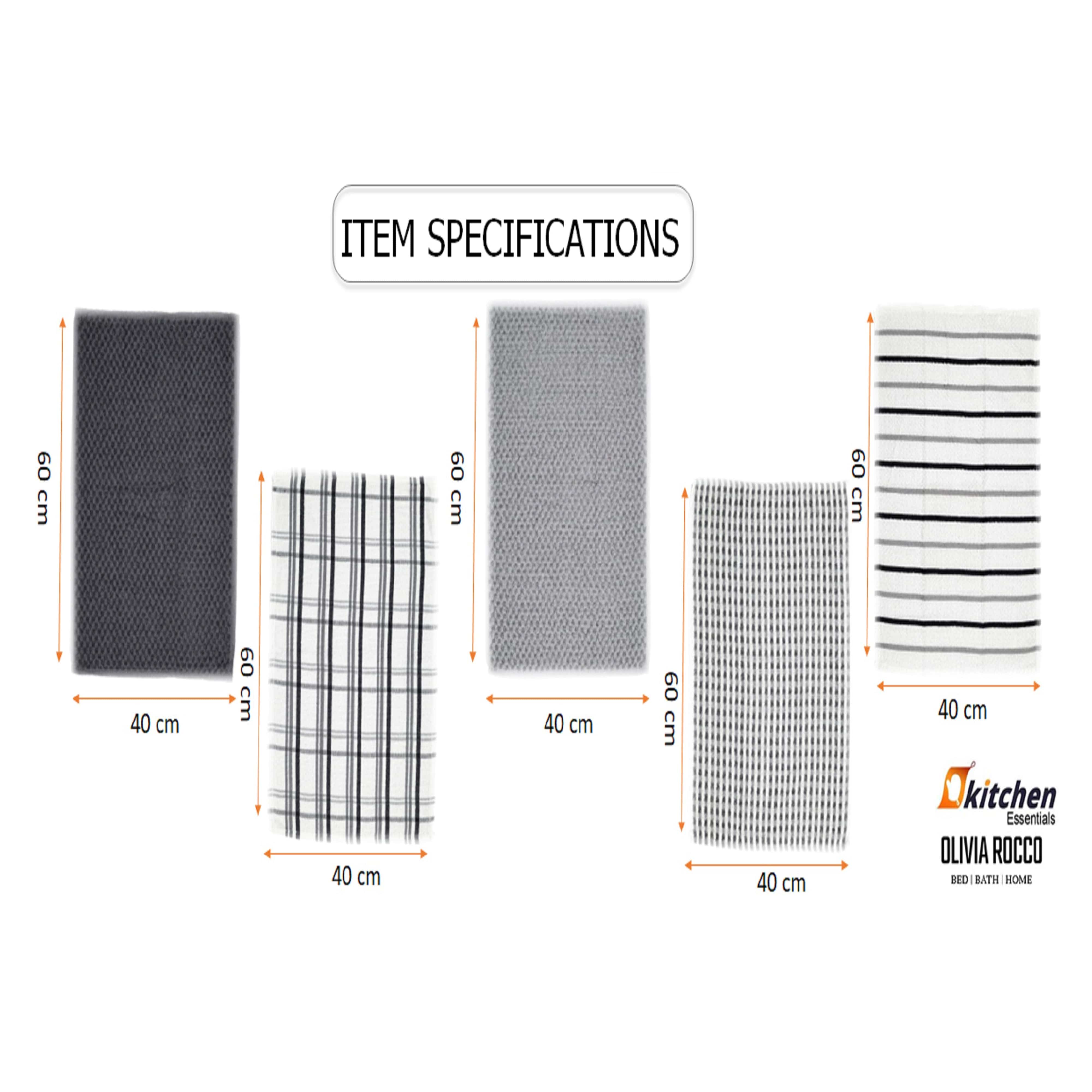 5 Pack Super Absorbent Check Quick Drying Cotton Terry Kitchen Tea Towels Durable Versatile Dish Towels for Home and Professional Use 45cm x 65cm by OLIVIA ROCCO