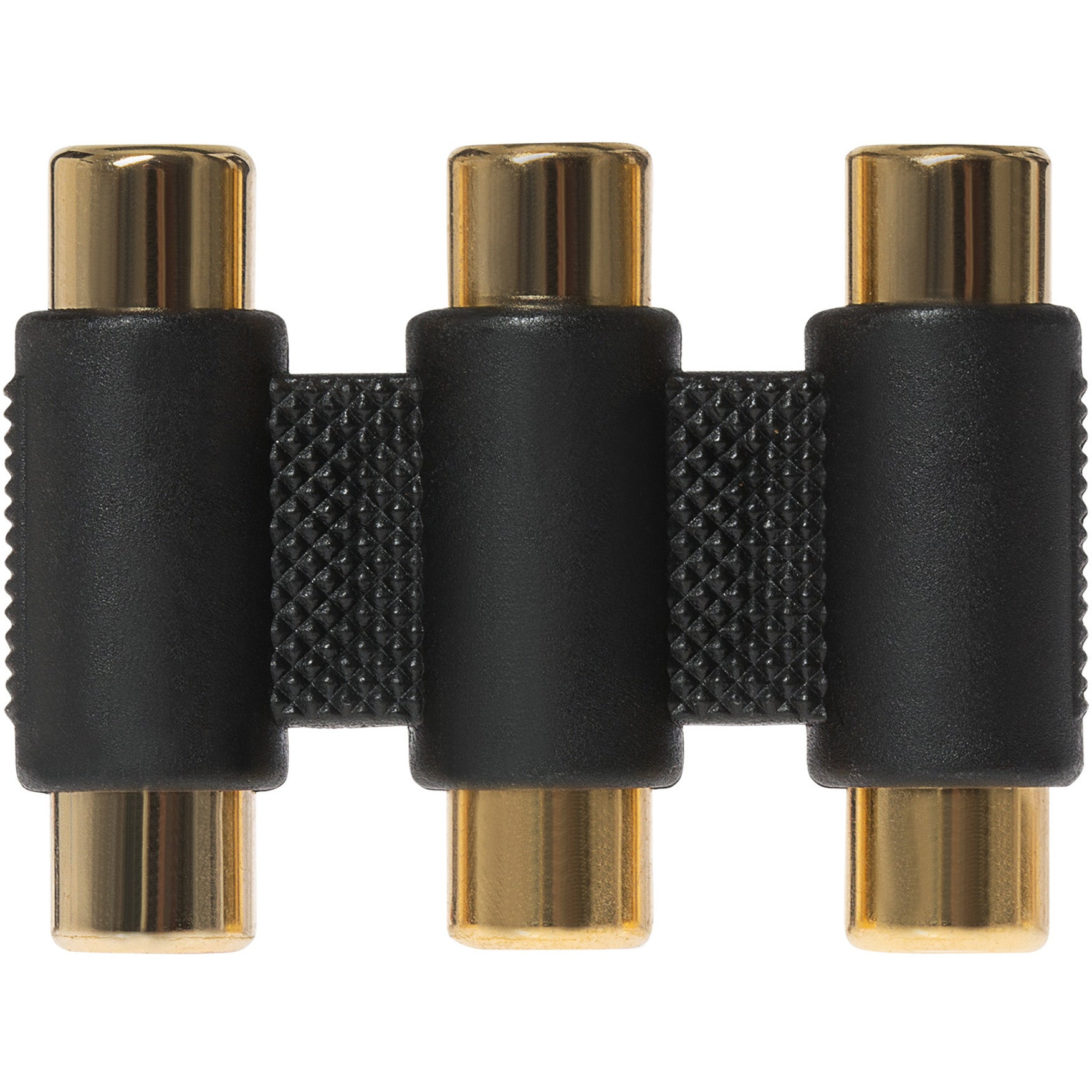 Maplin 3-Way RCA Phono Coupler Adapter Red/White/Yellow Sockets - Black