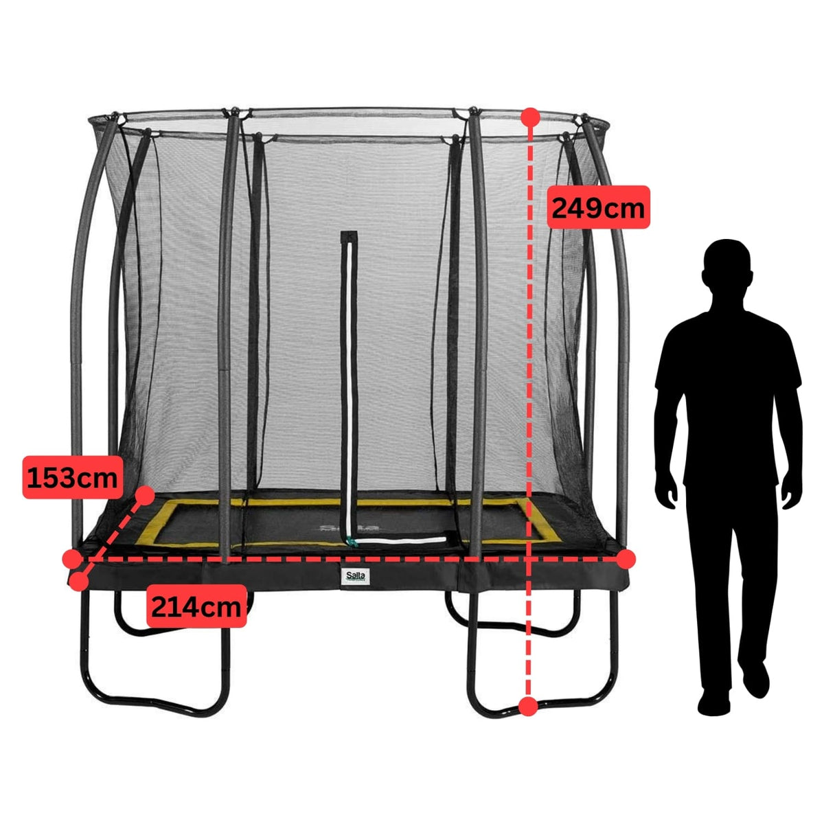 7ft x 5ft Salta Black Rectangular Comfort Edition Trampoline with Enclosure