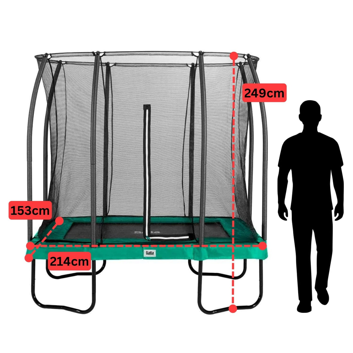 7ft x 5ft Salta Green Rectangular Comfort Edition Trampoline with Enclosure
