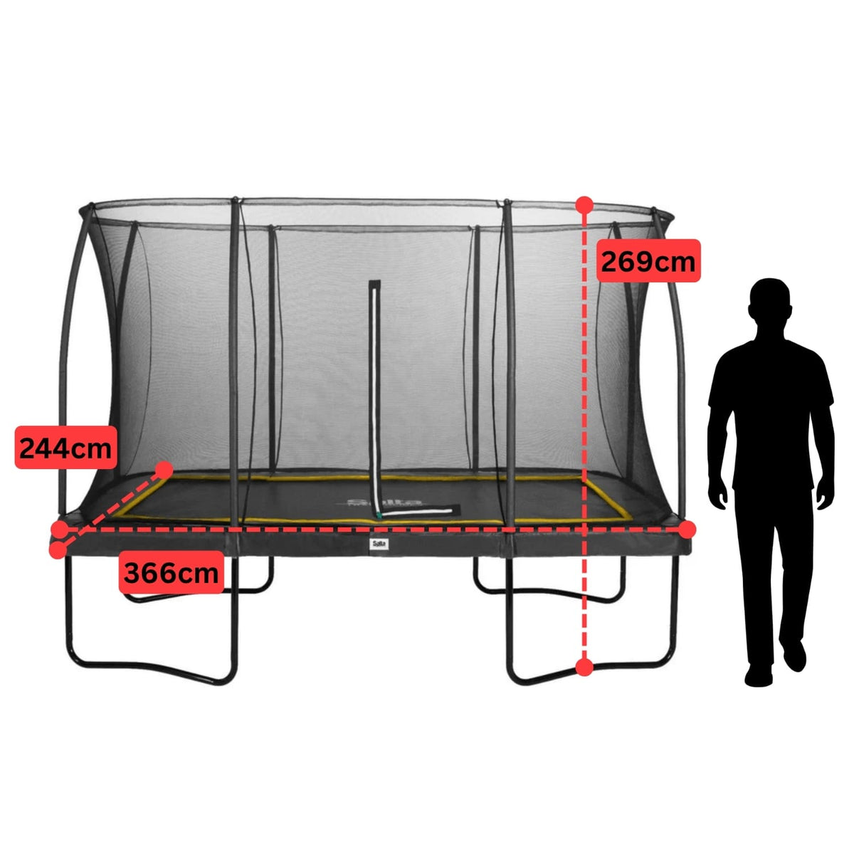 12ft x 8ft Salta Green Rectangular Comfort Edition Trampoline with Enclosure