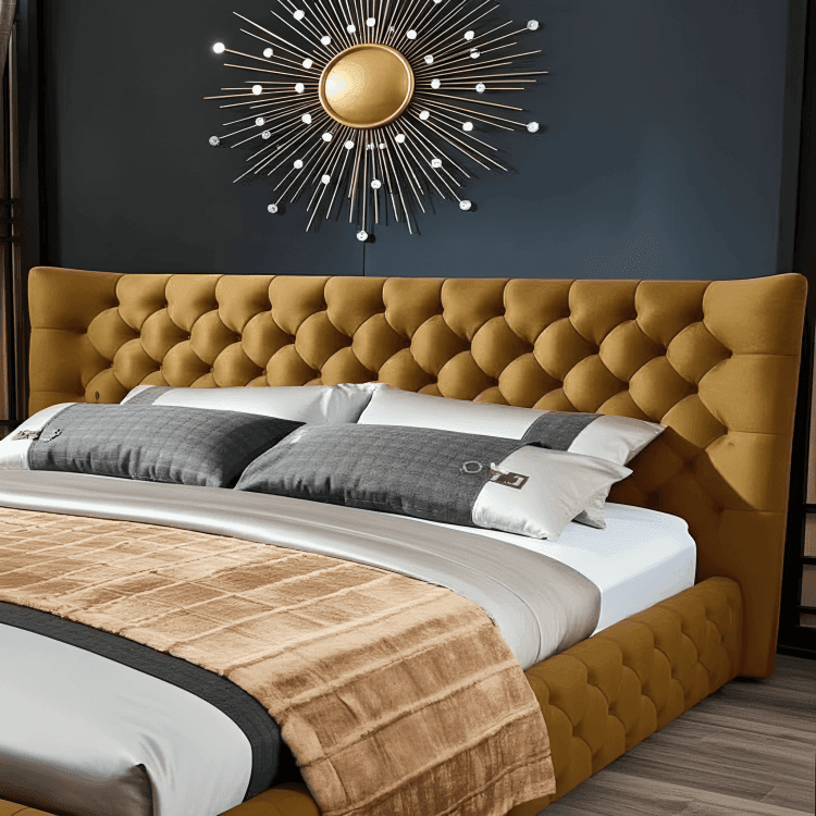 Madeline Wingback Bed – Curved Floor-Standing Upholstered Bed