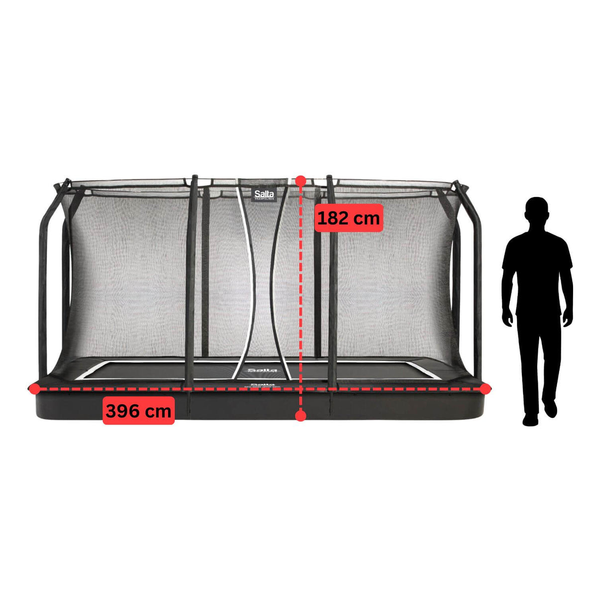 13ft x 8ft Salta Black Royal Baseground Rectangular Trampoline with Enclosure