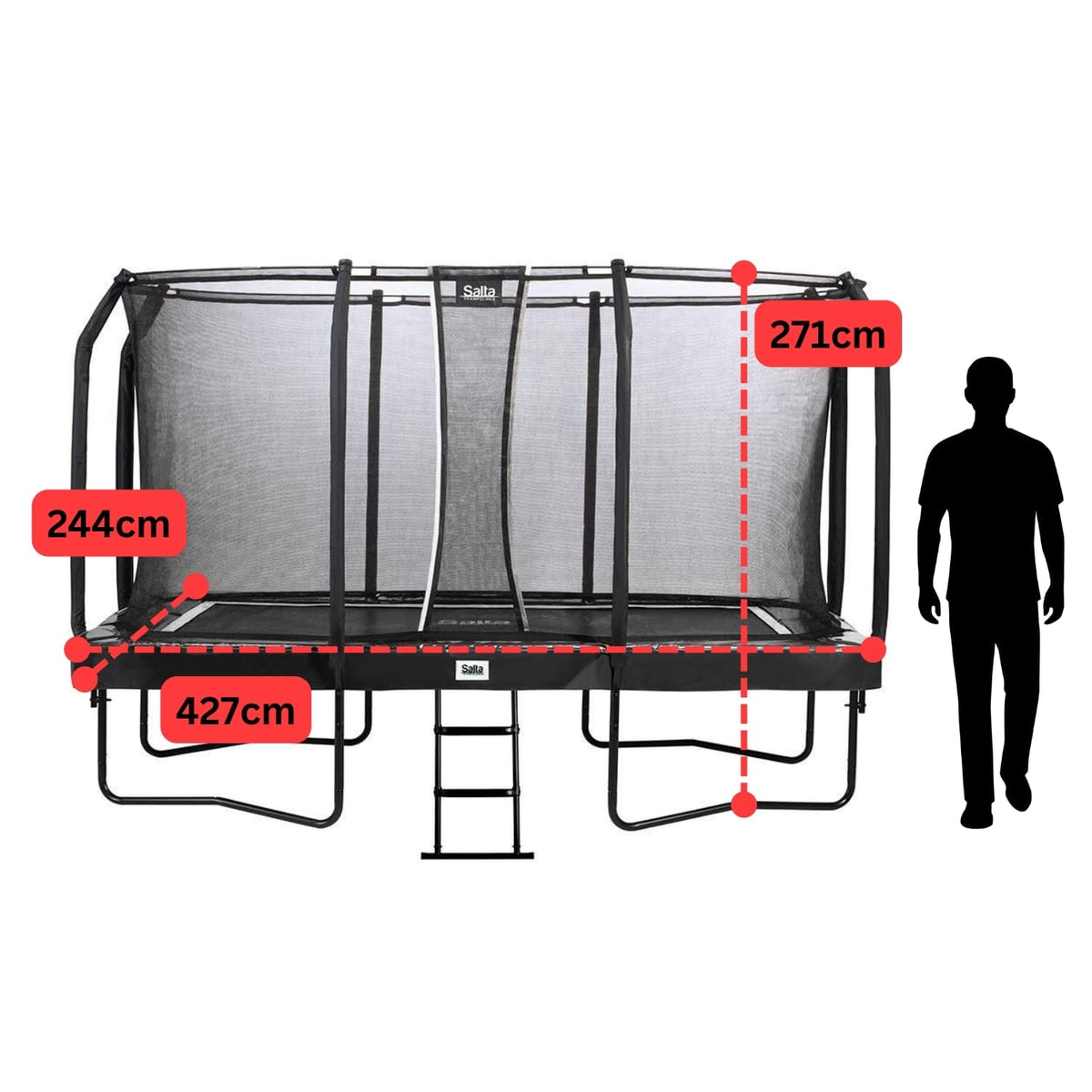 14ft x 8ft Salta Black Rectangular First Class Trampoline with Enclosure