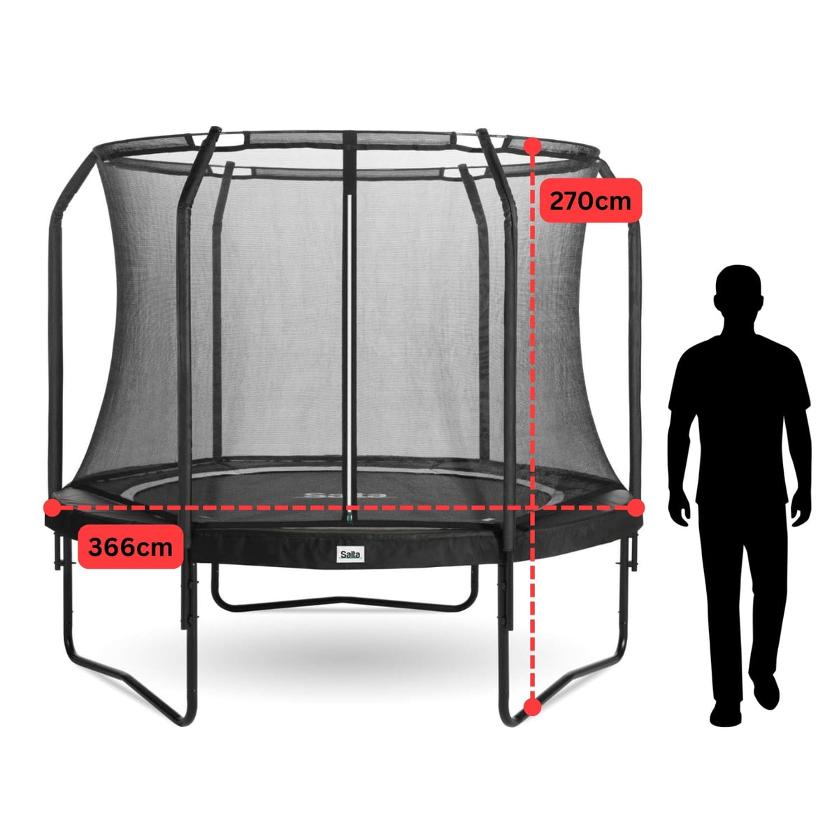 12ft Salta Black Round Premium Edition Trampoline with Enclosure