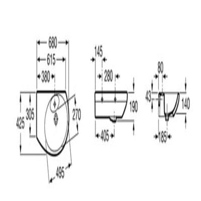 Senso Compact 680mm Corner Basin - 1 Tap Hole