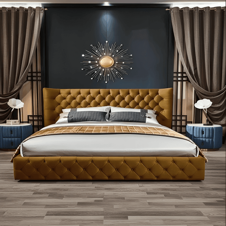 Madeline Wingback Bed – Curved Floor-Standing Upholstered Bed