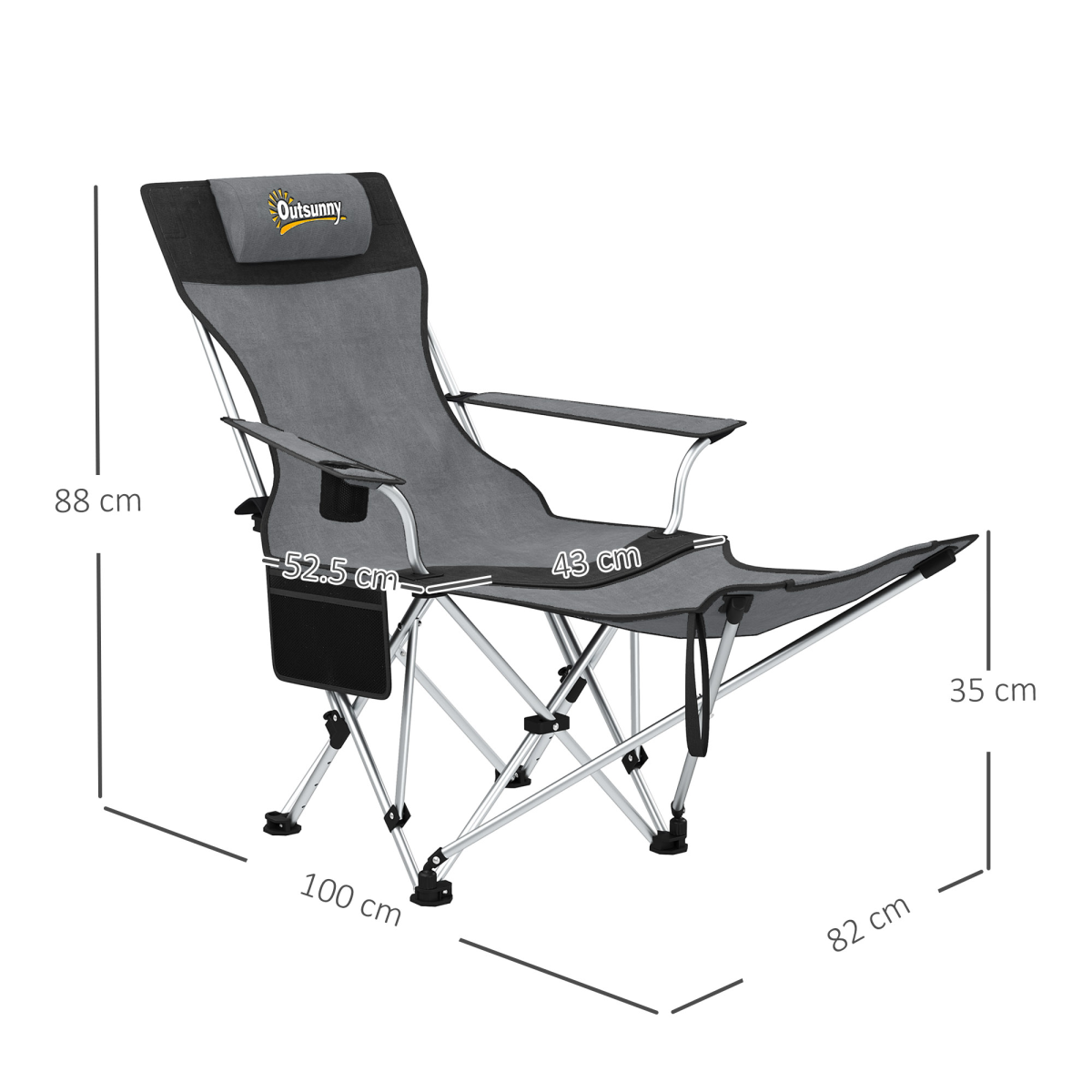 Outsunny Set of 2 Reclining Camping Chairs, Grey and Black