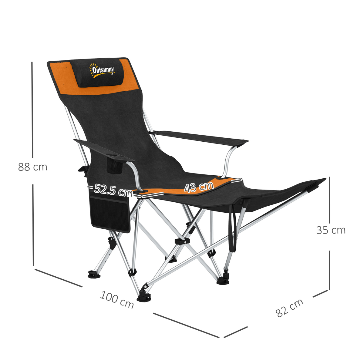 Outsunny Set of 2 Reclining Camping Chairs, Orange and Black