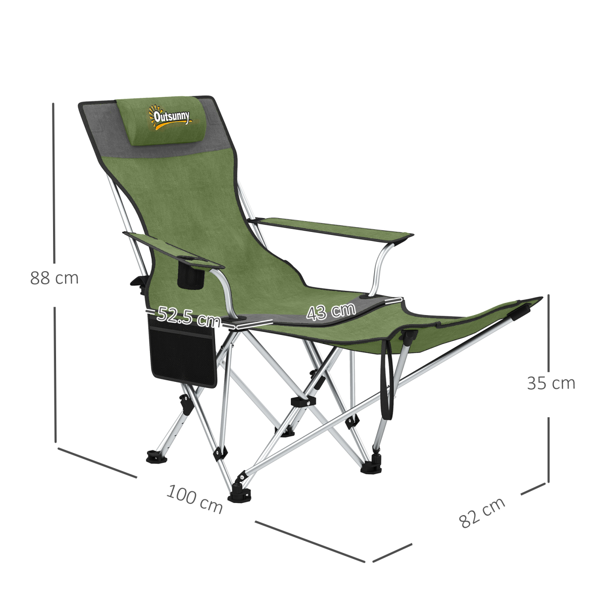 Outsunny Set of 2 Reclining Camping Chairs, Olive Green and Grey