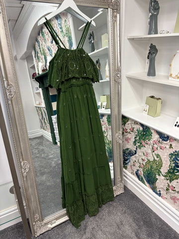 Luxtyle Embellished Green Strappy Maxi Dress – One Size (Fits UK 8–18)