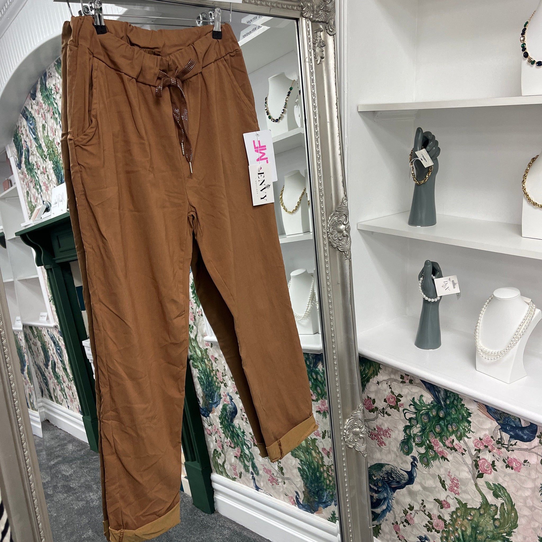 Plain Glitter Drawstring Trousers – One Size Fits UK 8–16