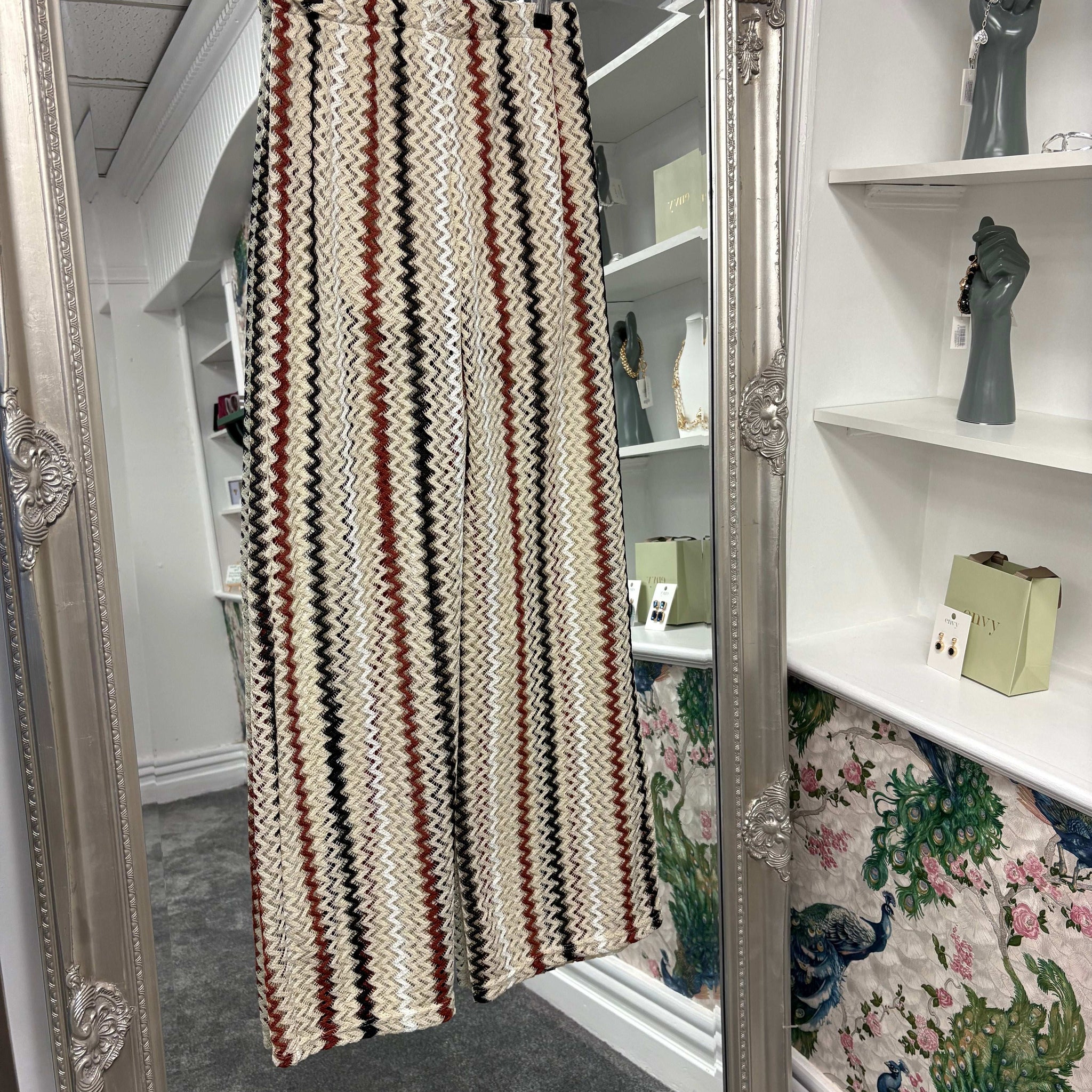 Luxtyle Zig Zag Wide Leg Trousers | Striped Knit Pants | One Size Fits 8–14