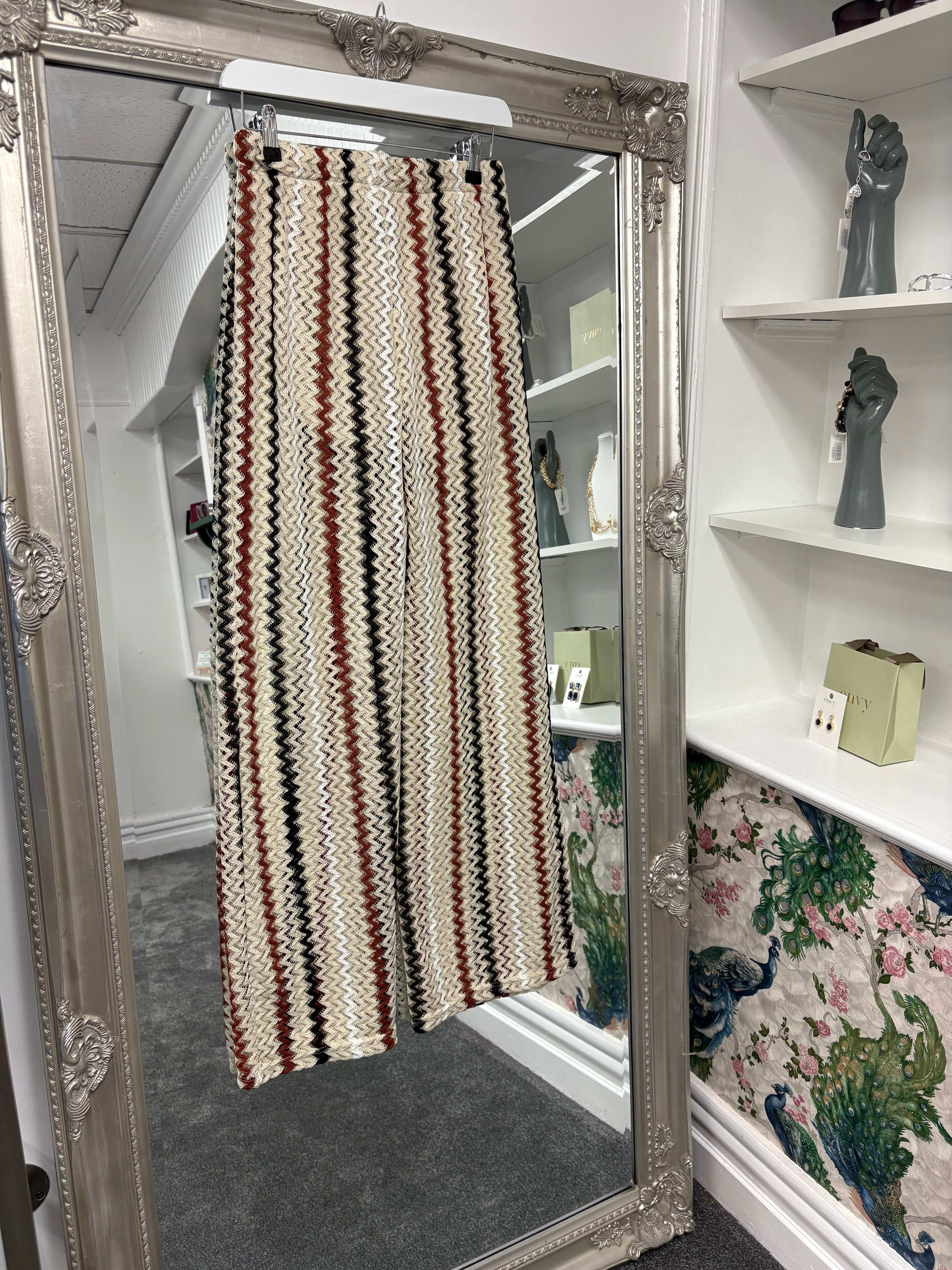 Luxtyle Zig Zag Wide Leg Trousers | Striped Knit Pants | One Size Fits 8–14