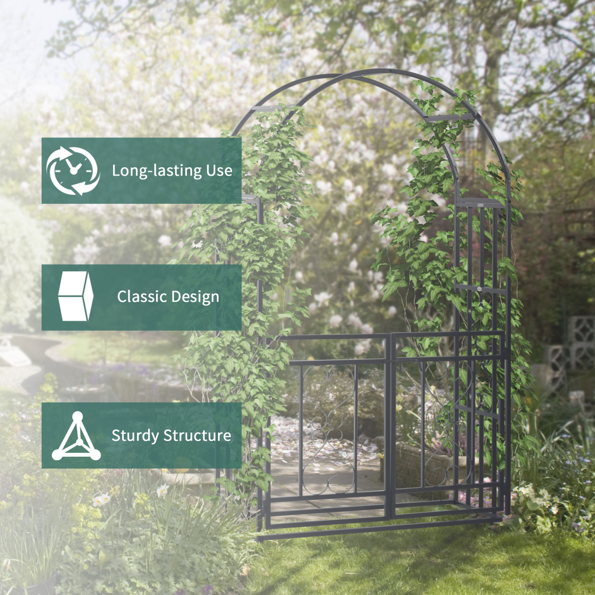 Outsunny Metal Garden Arch with Double Gate, Garden Arbor Climbing Plants