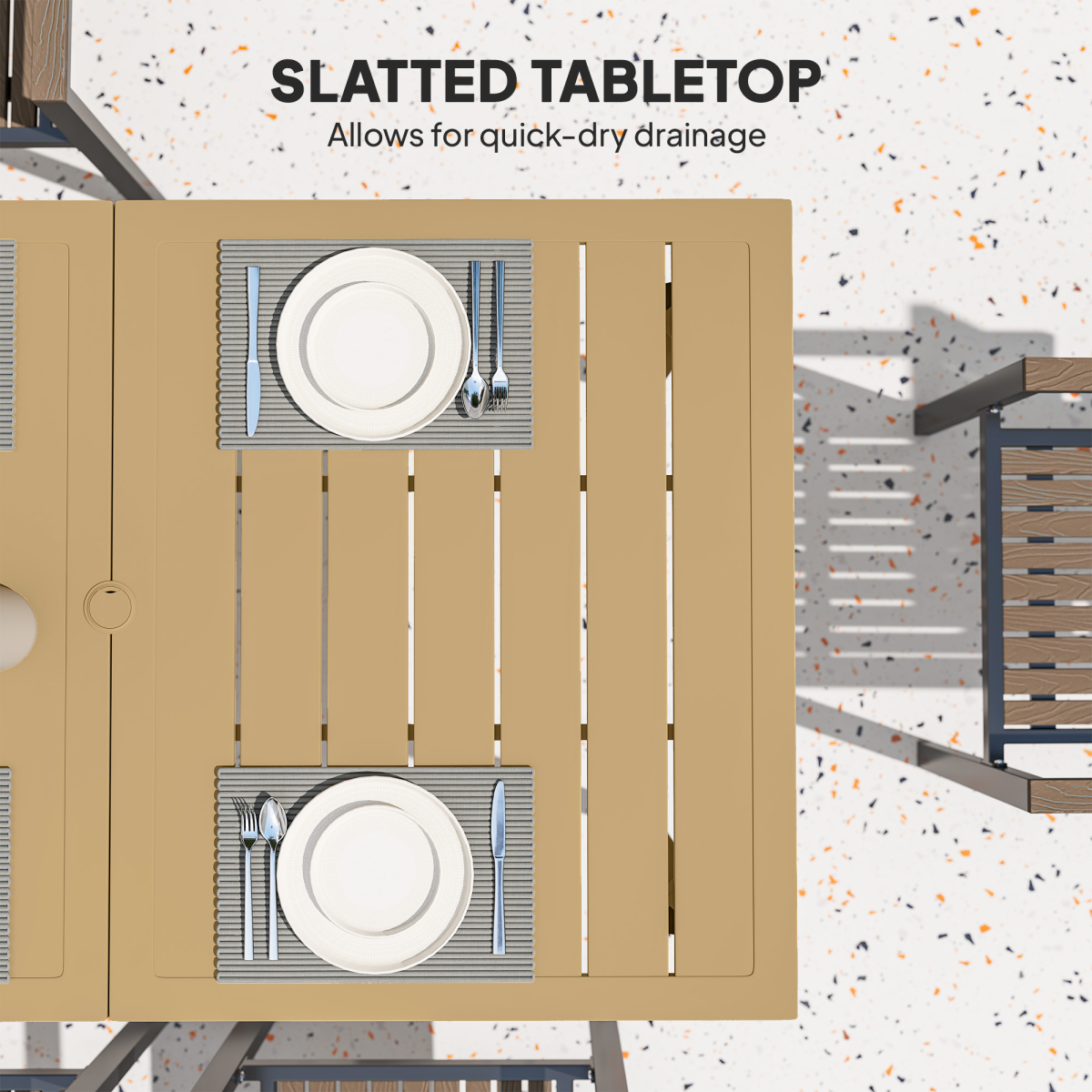 Outsunny Garden Dining Table for 6 Person with Parasol Hole, Brown