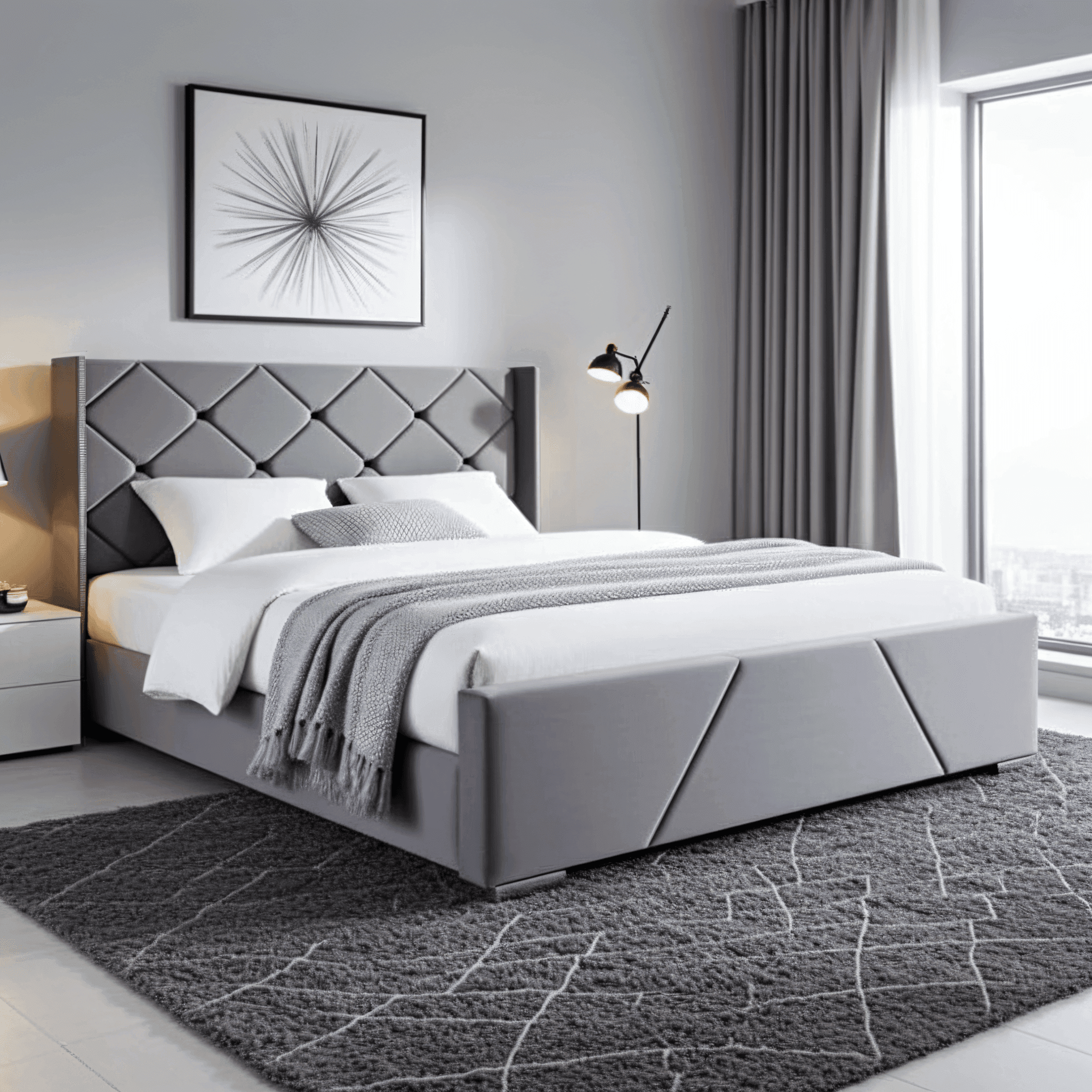 The Elvin Wingback Bed Frame – Studded Velvet Bed