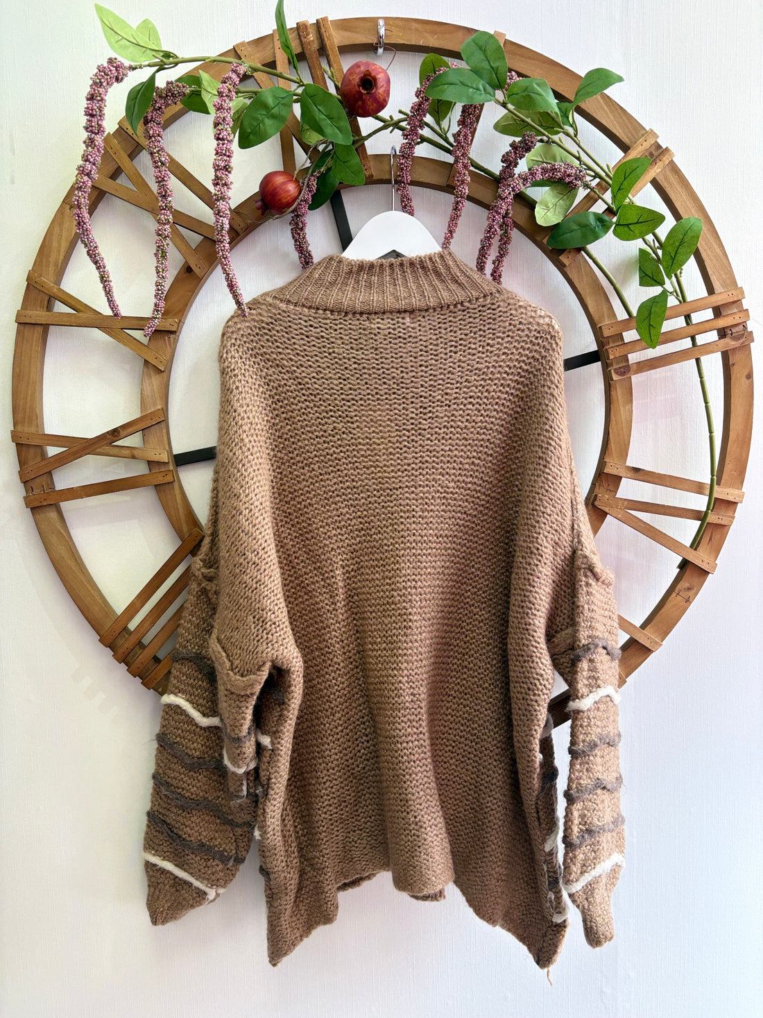 Luxtyle Chunky Stripe Knit Jumper – Ecru, Camel & Khaki – One Size (up to 18)