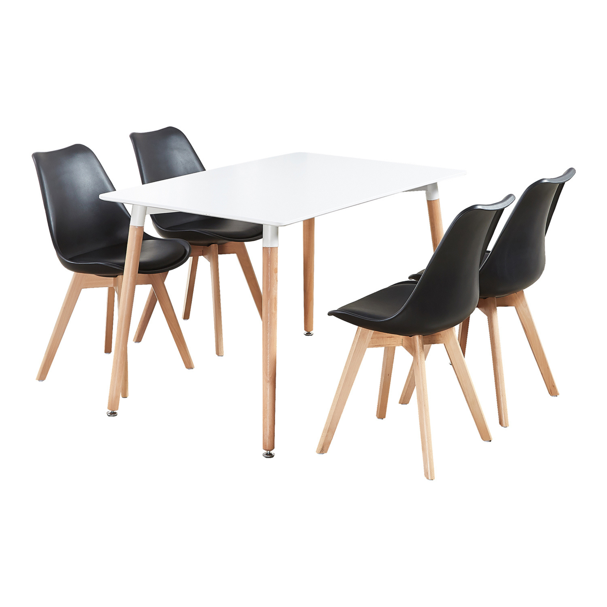 5PCs Dining Set - a White Halo Dining Table & Set of 4 Lorenzo Tulip Dining Chairs with Padded Seat