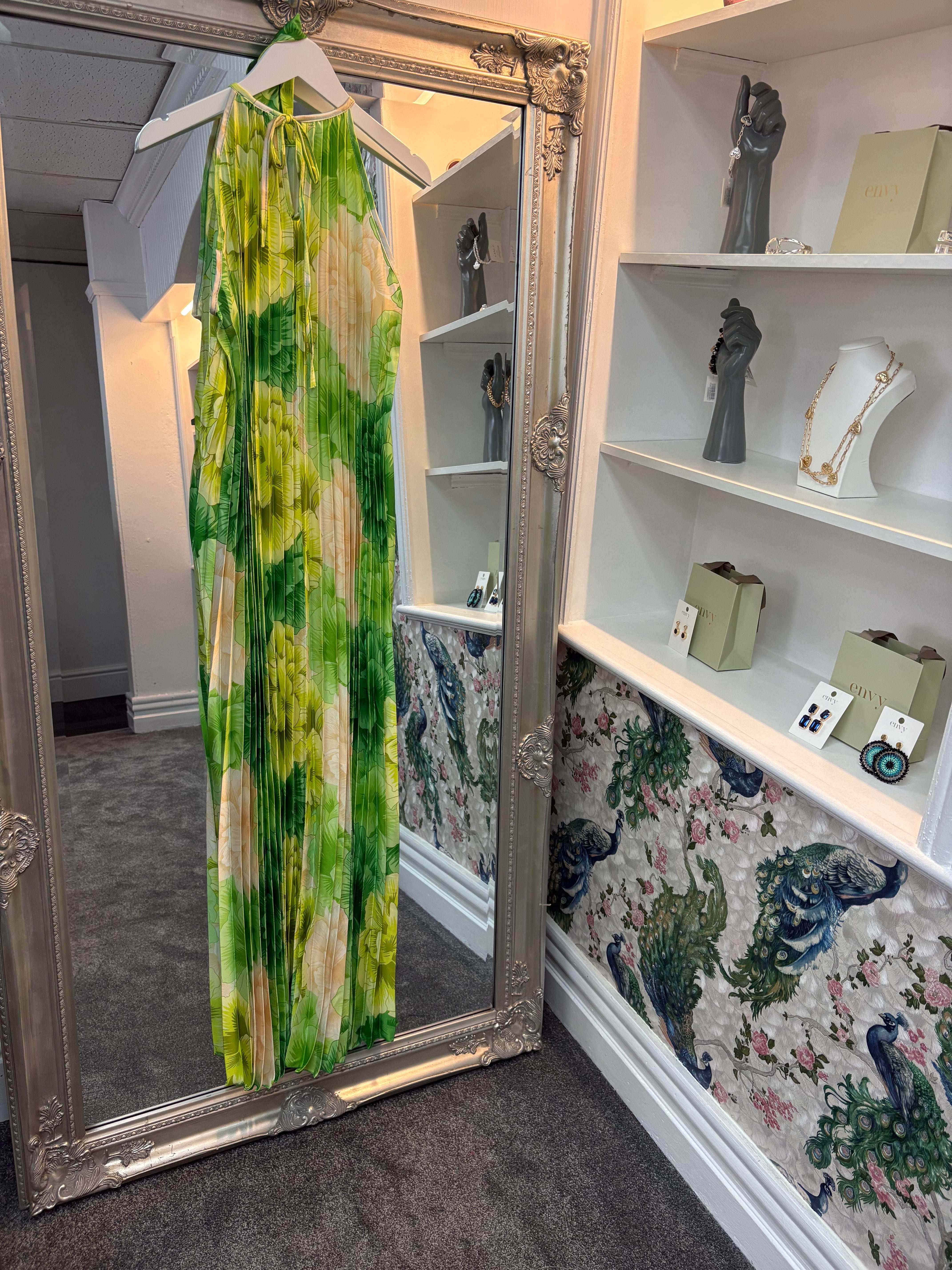 Luxtyle Pleated High Neck Floral Dress – One Size Fits 8–18