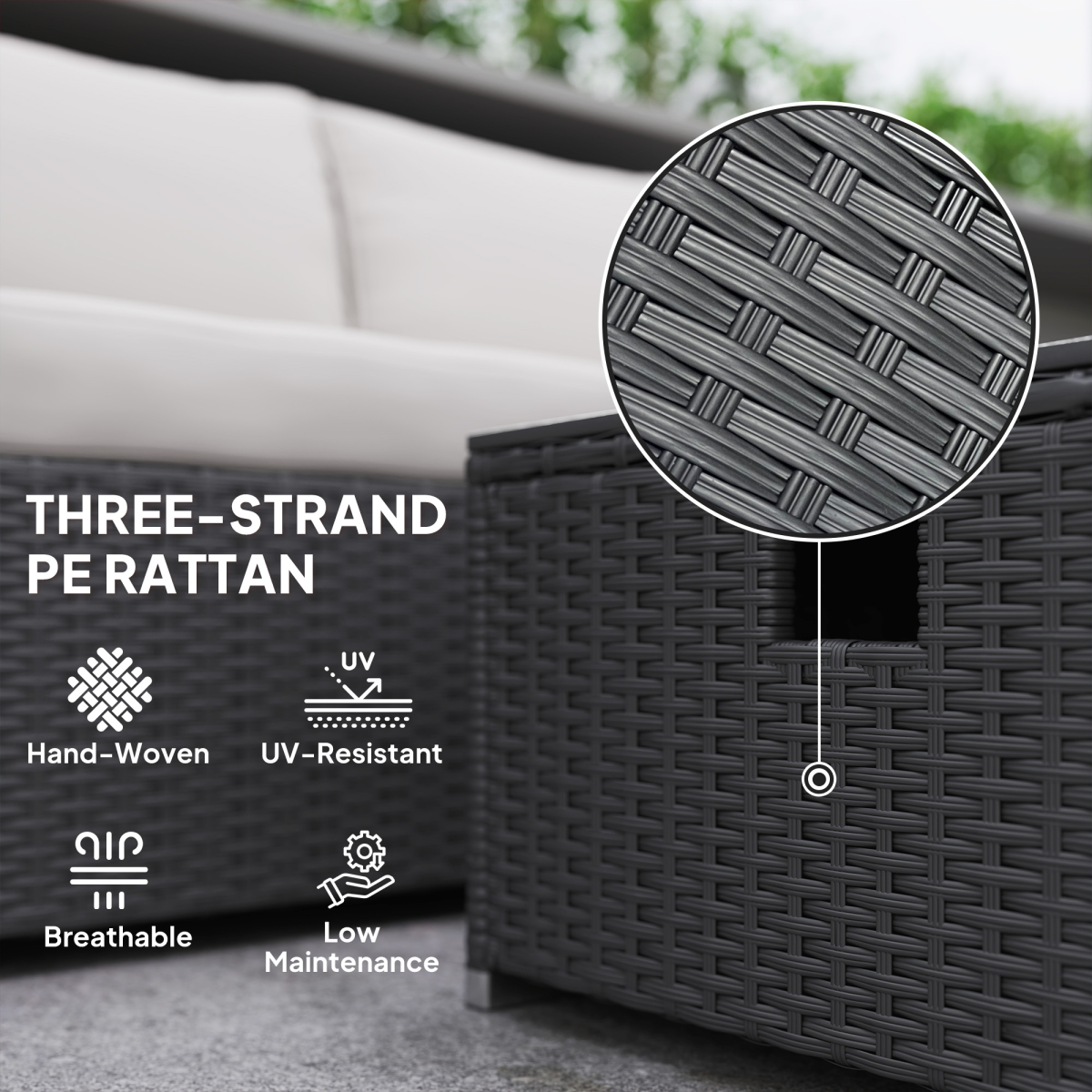 Outsunny 4 Seater Rattan Sofa Set with Footstool Thick Cushions Black Cream