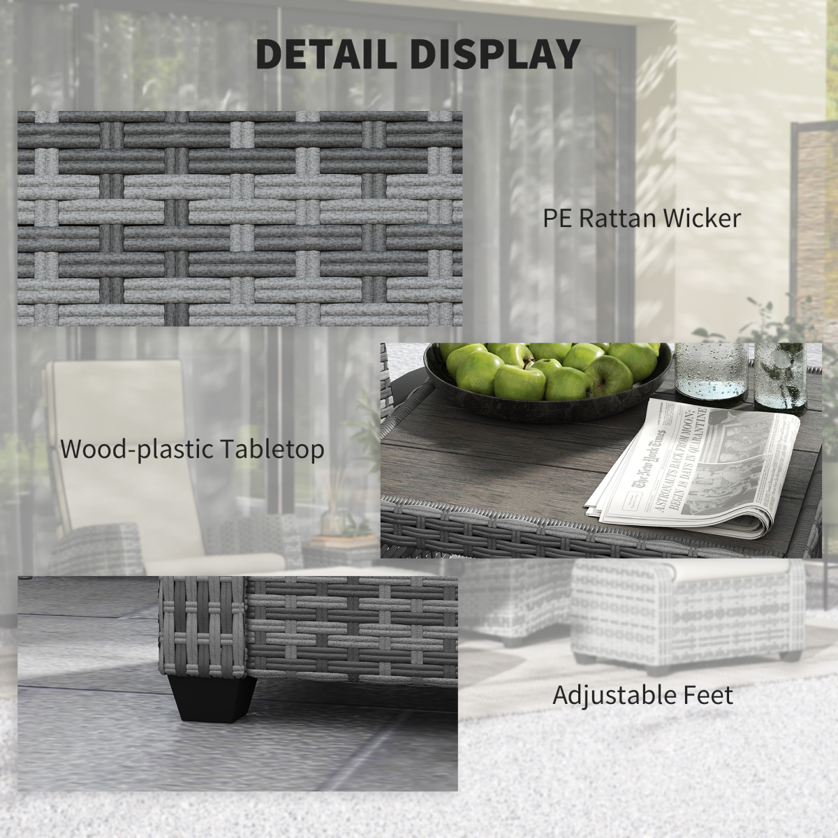 Outsunny 5 PCs Rattan Garden Furniture Set with Reclining Chairs, Grey