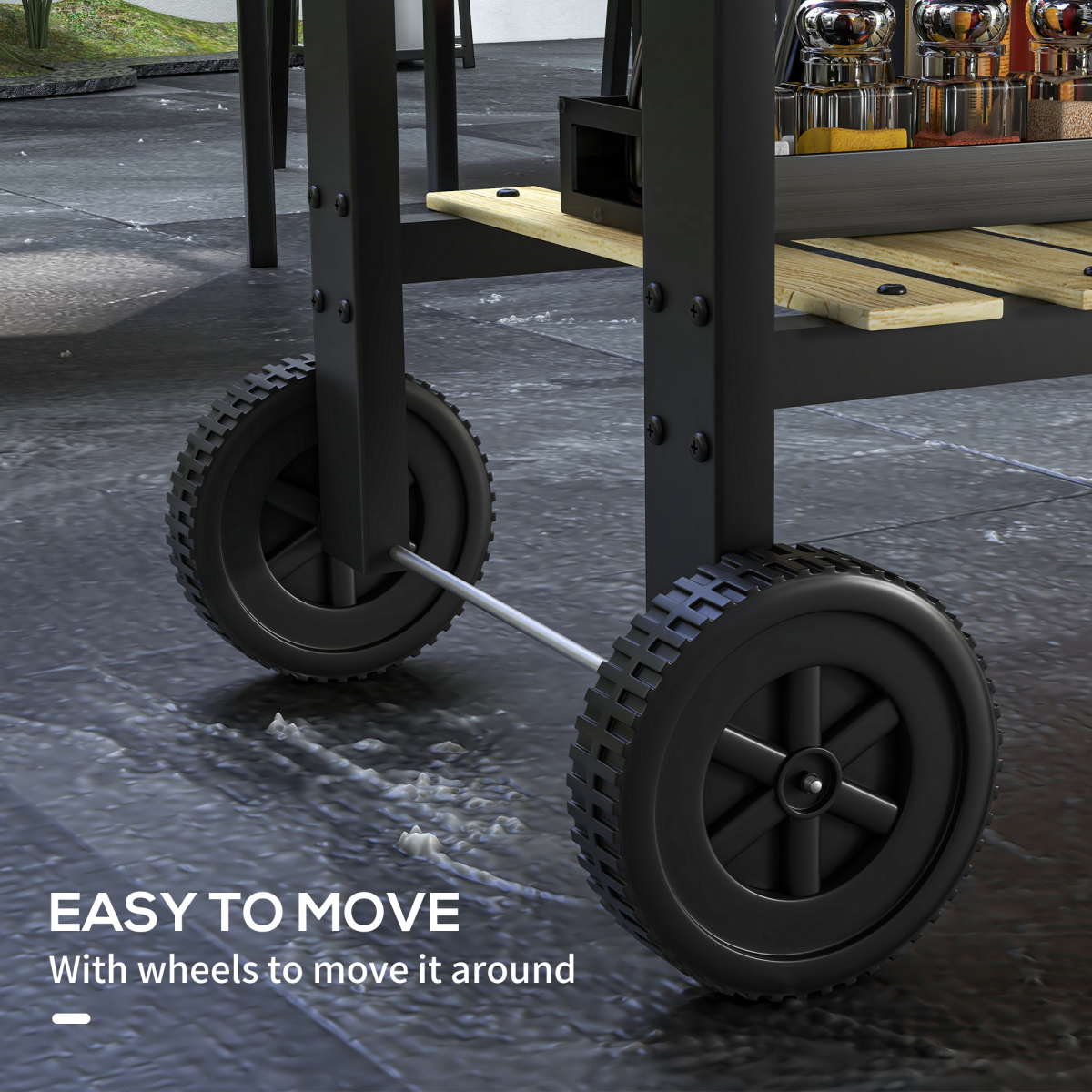 Outsunny Charcoal BBQ Grill with Side Table, Storage Shelf and Wheels